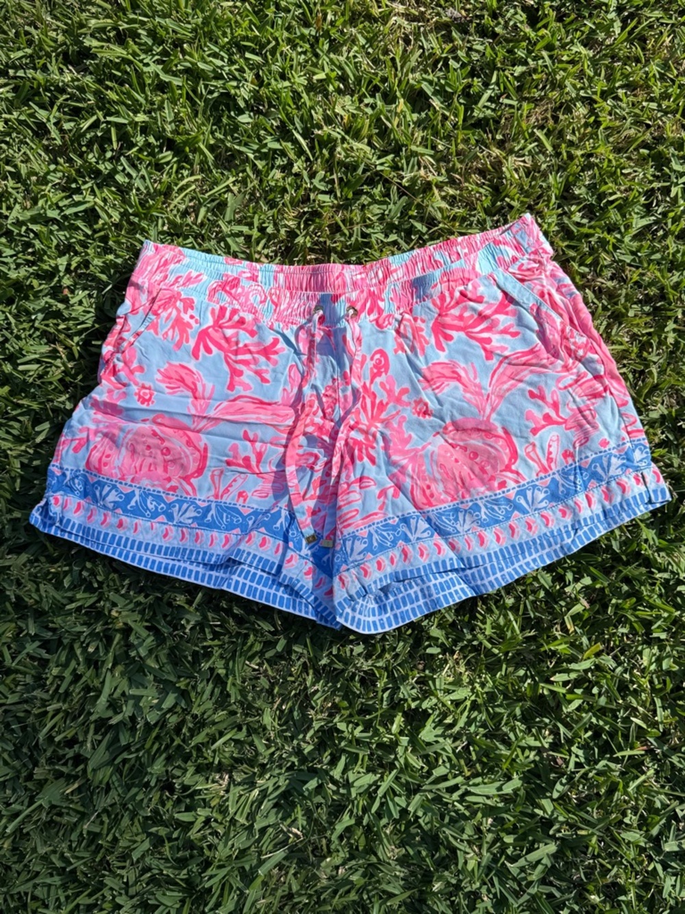Lilly Pulitzer Coral Print Pink and Light Blue Shorts